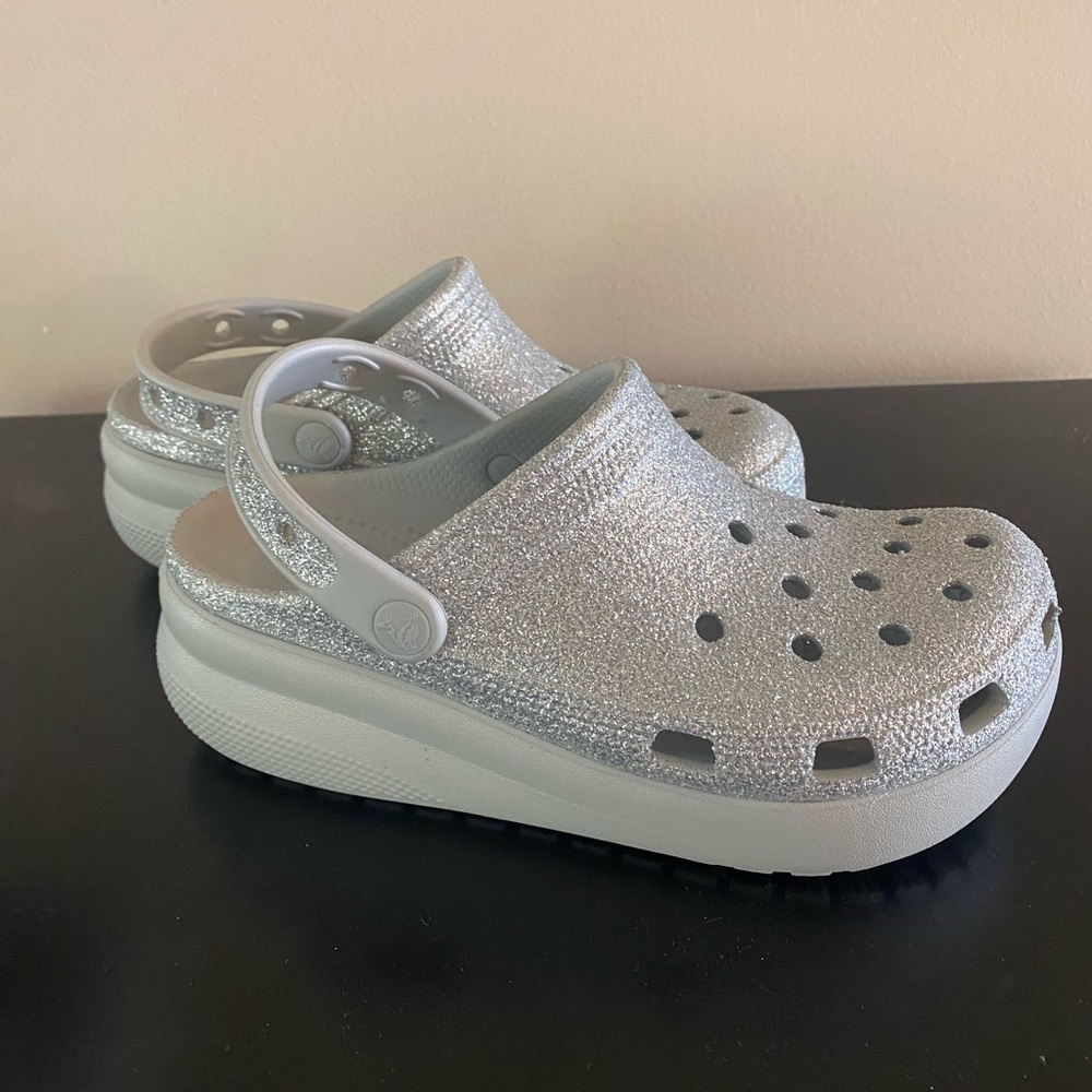 Kids Silver Glitter Crocs